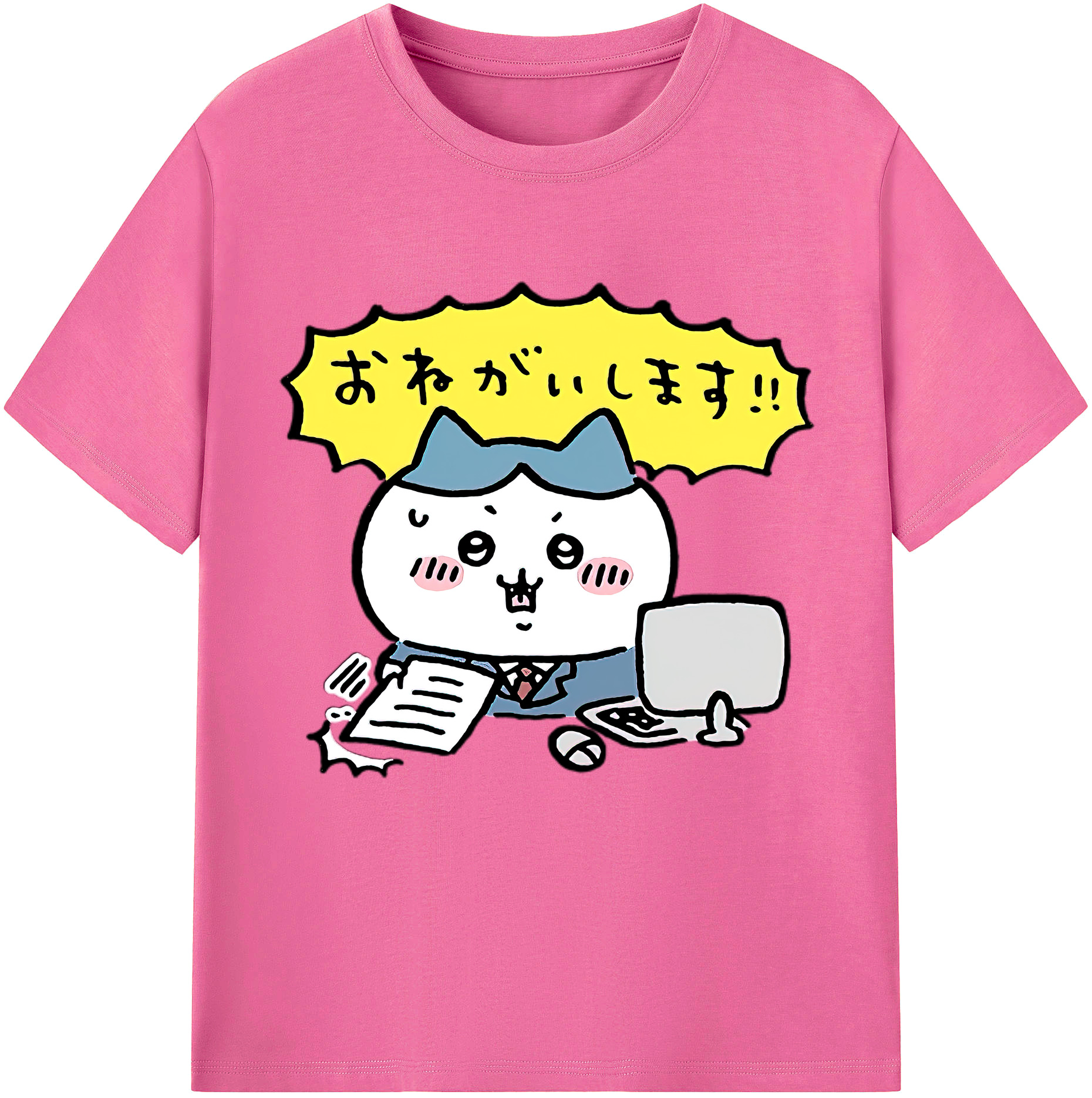 （画像用） ちいかわ ハチワレ Chii-kawa hachiware レディースカジュアルプリントTシャツ（綿100％）